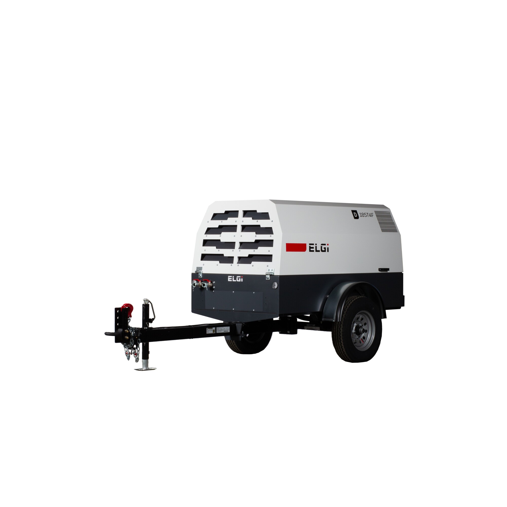 ELGI Trailer Mount Portable Rotary Screw Air Compressor, 49 HP, Kohler Engine, 185 cfm, Model #D185T4F-P